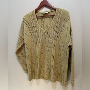 Vintage Cache Metallic Gold Knit V neck Loose Knit Slouchy Sweater